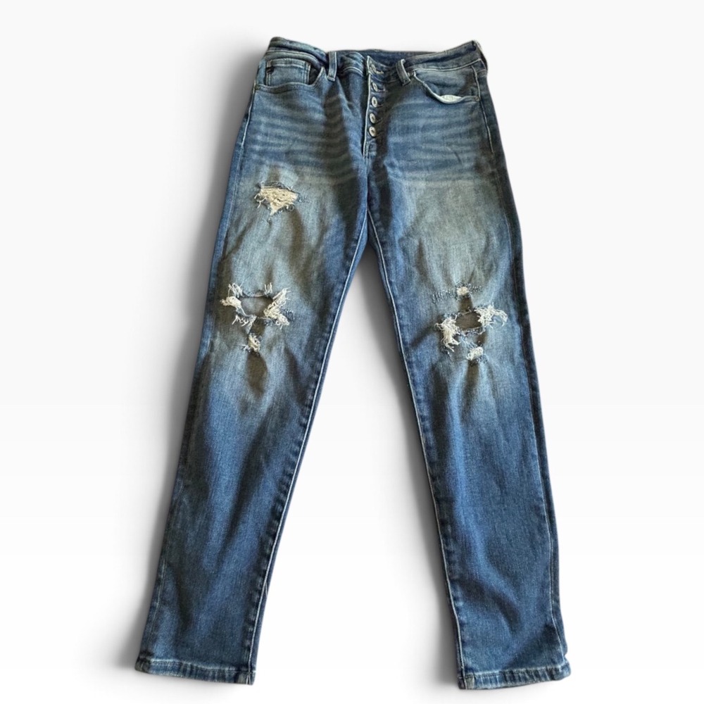 Kancan High Rise Button Fly Distressed Skinny Jeans Medium Wash KC5118HHM 9/28